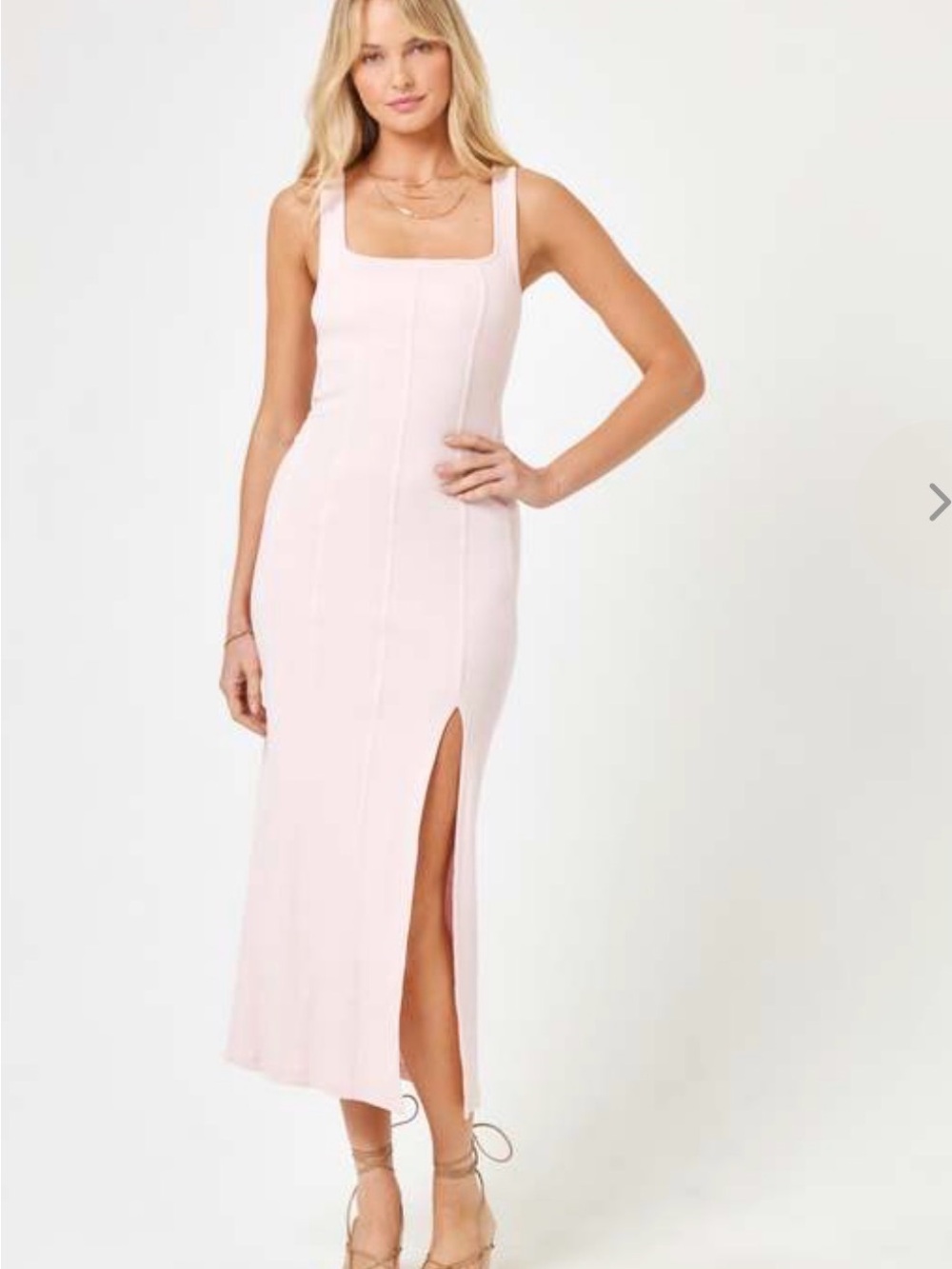 L*Space Vivienne Ribbed Princess Seam Midi Dress Petal Pink SM